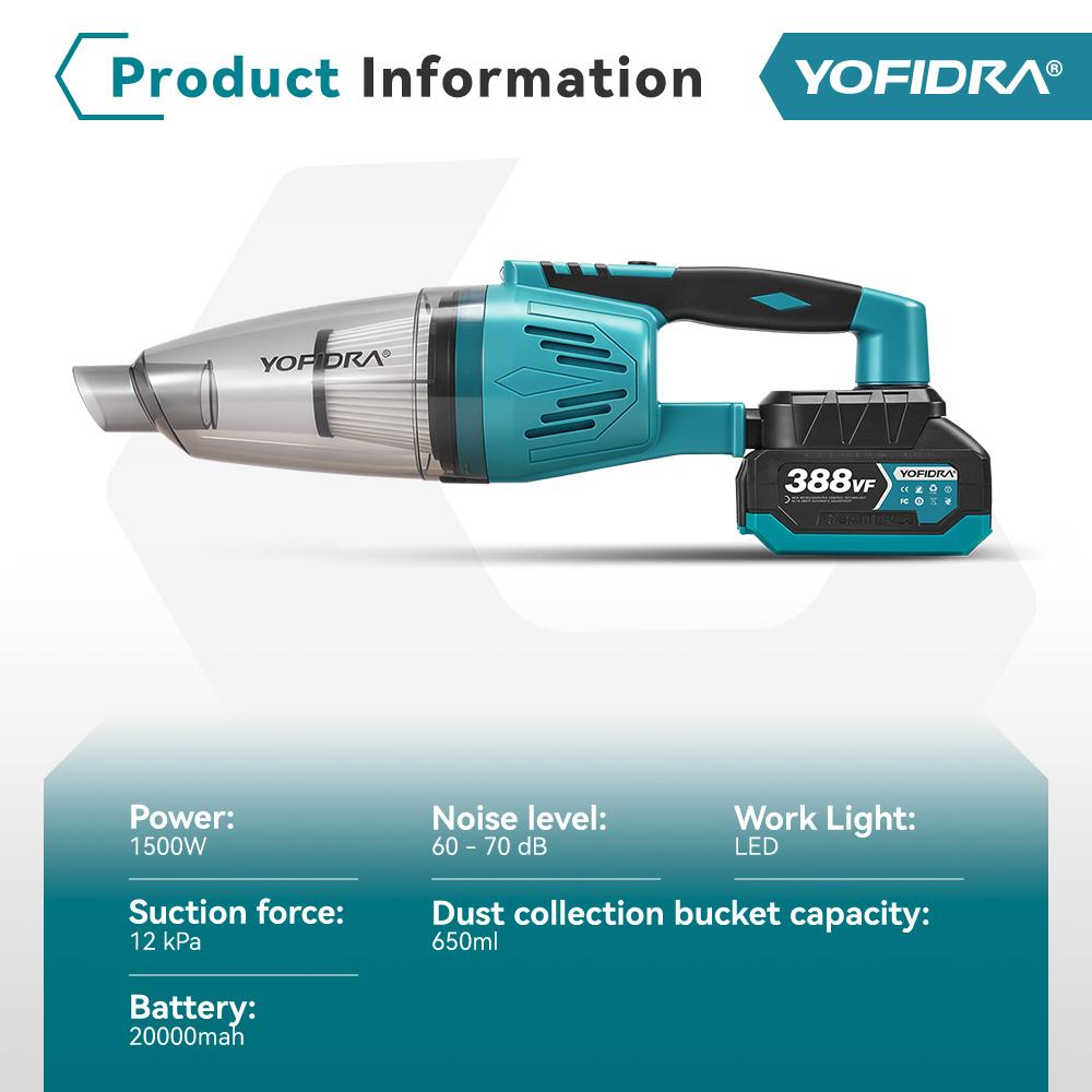 Yofidra 1500W Electric Cordless Vacuum Cleaner Portable Rechargeable Household Cleaning Power Tool For Makita 18V Battery Pin