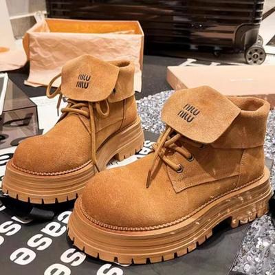 Herbst Winter Retro Mode Plattform Damenstiefel Designer Luxus Lederschuhe Damen Casual Einfarbig Motorradstiefel