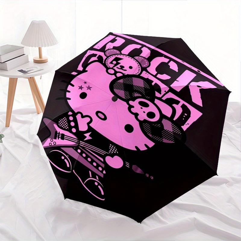 Hello Kitty,Rock Star Automatic Folding Umbrella-Simple 8-Rib Design, Bright Cartoon Pattern, Durable Iron Frame, Suitable For Travel, Outdo