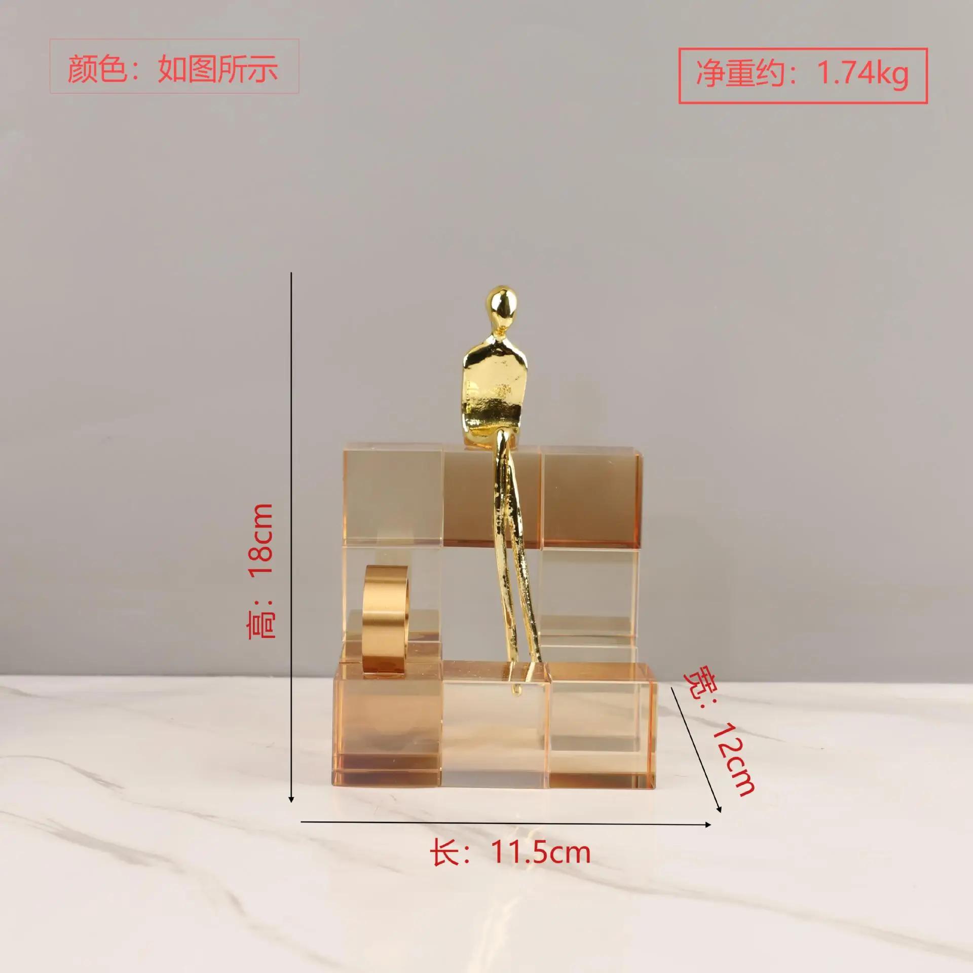 Glass Craft Geometric Stair Crystal Ornament Metal Gold Art Sculpture Metal Decorative Figurines Home Decoration Accessories