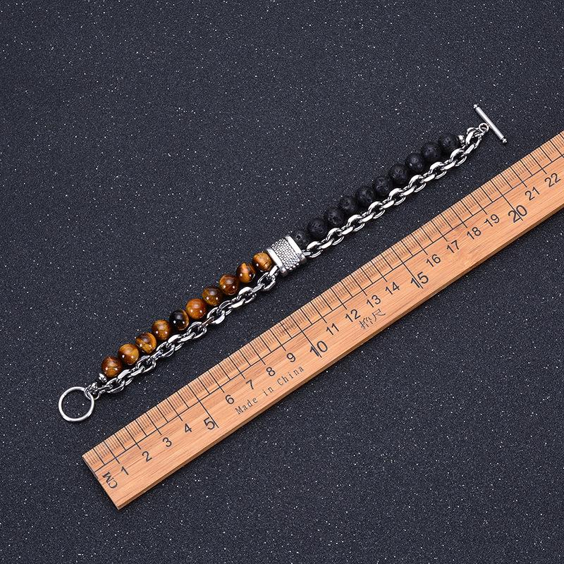 Men's Natural Tiger Eye Stone & Stainless Steel Chain Bracelet