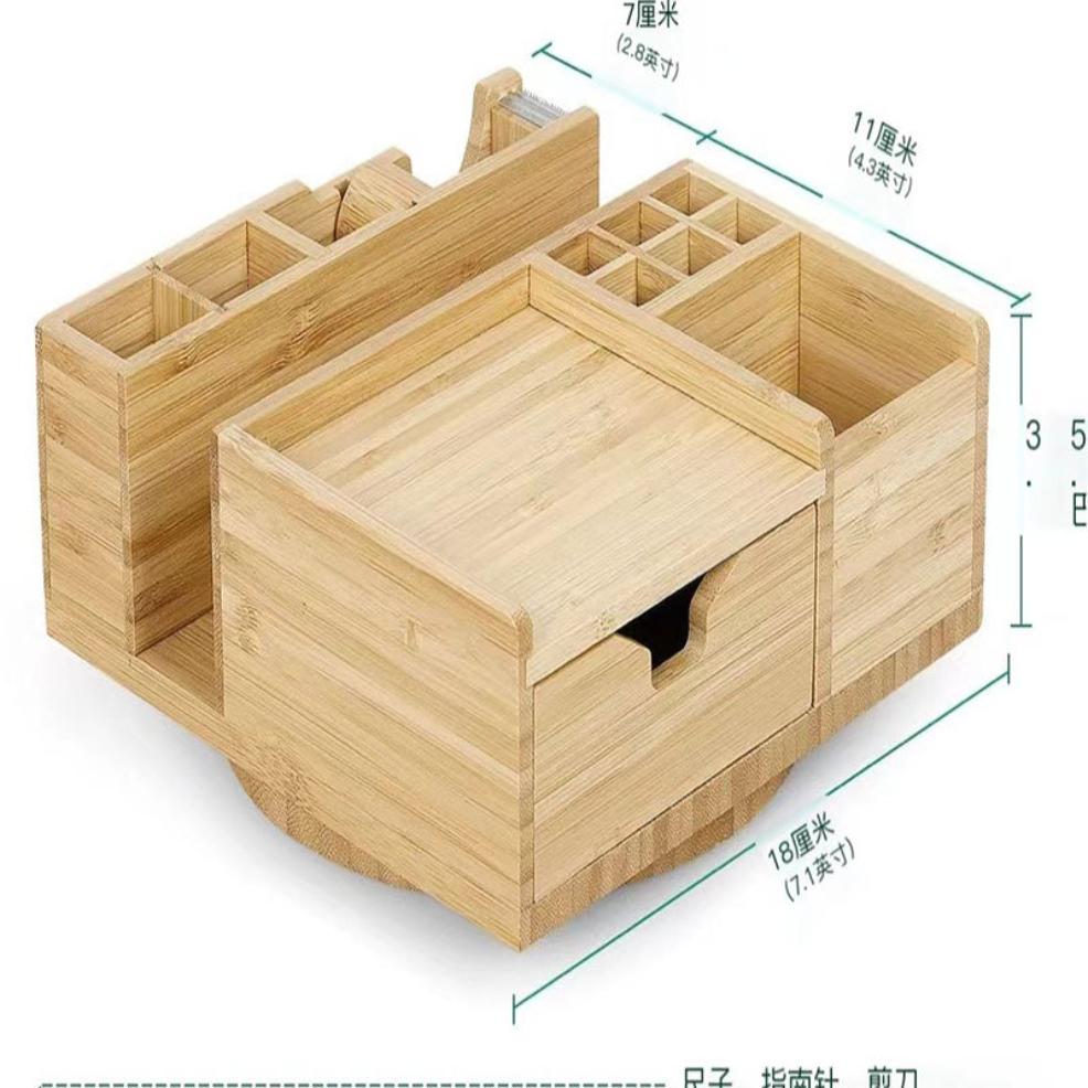 Creative Multifunctional High-Appearance Rotating Pen Holder - Wooden Desktop Storage Box for Stationery & Cosmetics