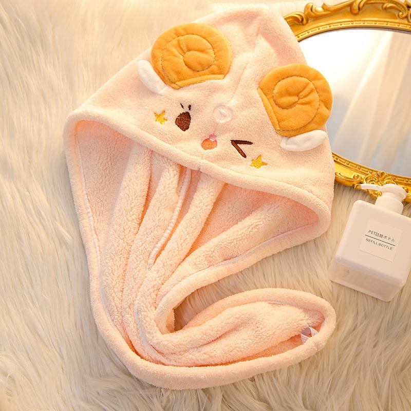 

Мультяшная коралловая бархатная шапочка для сушки волос со звездой, треугольная шапочка для душа, впитывающее полотенце для сушки волос 63*25CM розовый