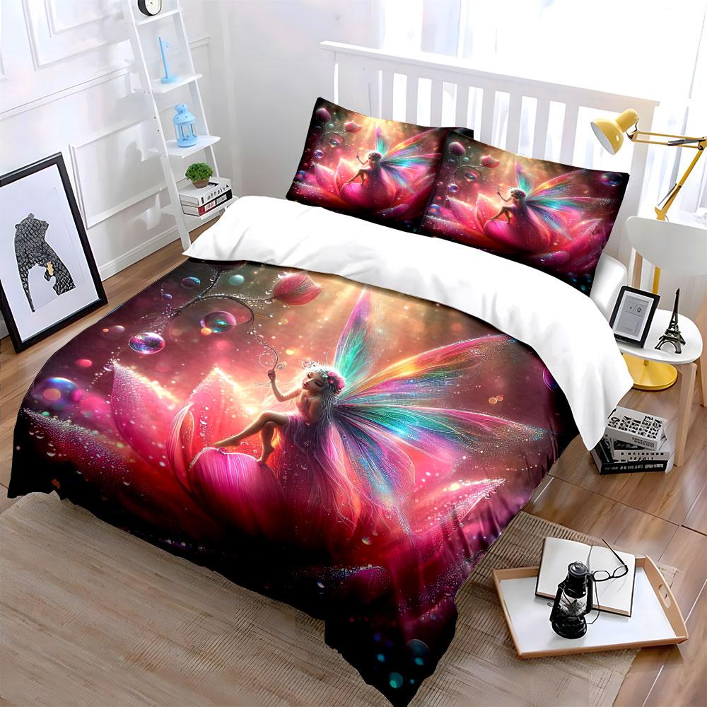 "Fantasy Flower Fairy Art Set" Bedding Set with 1 Duvet Cover 2 Pillowcases Single Double King Queen, Gift