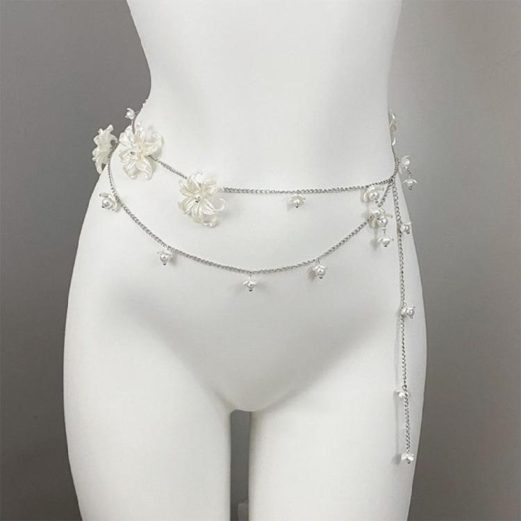 Elegant Waist Belt Aesthetic Stylish Charm Photo Props Belt for Jeans Dress Belt Body Jewelry Pearls Chain