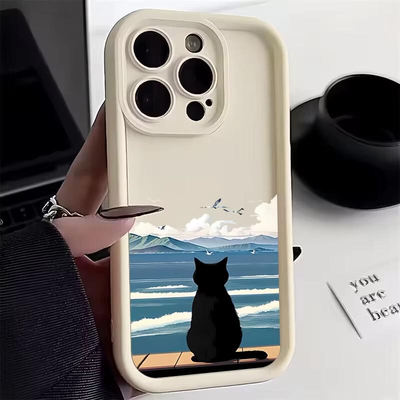 Case For Samsung Galaxy S25 Ultra S24 S23 S22 S21 S20 FE S21 Plus A55 A54 A35 A15 Cute Cat Watching The Sea Phone Cover