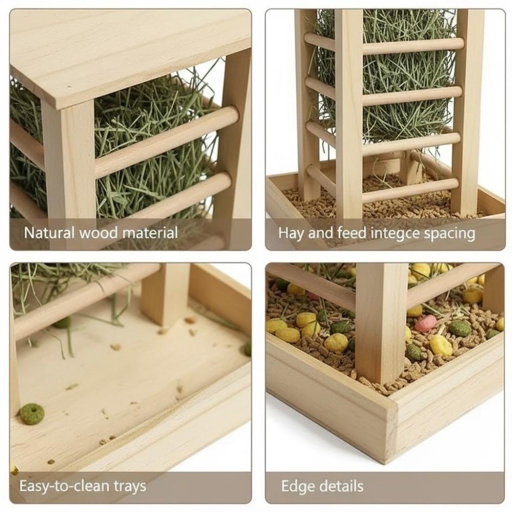 Practical Wooden Rabbit Hay Manger Detachable Durable Rabbit Hay Rack Self-Feeding Hay Feeder Pet Habitat