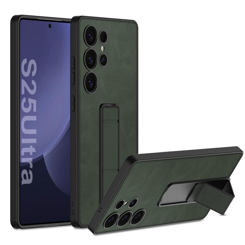 Samsung S25 Ultra Folding Bracket Case - Drop-Proof Frosted Leather Hard Shell