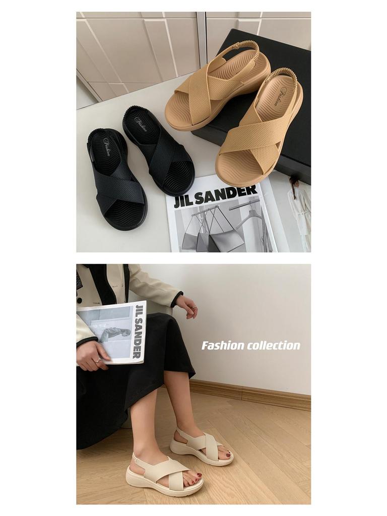 New Fashionable Women’s Solid Color Cross Sandals: Comfortable Non-Slip Soft Sole Summer Casual Slippers