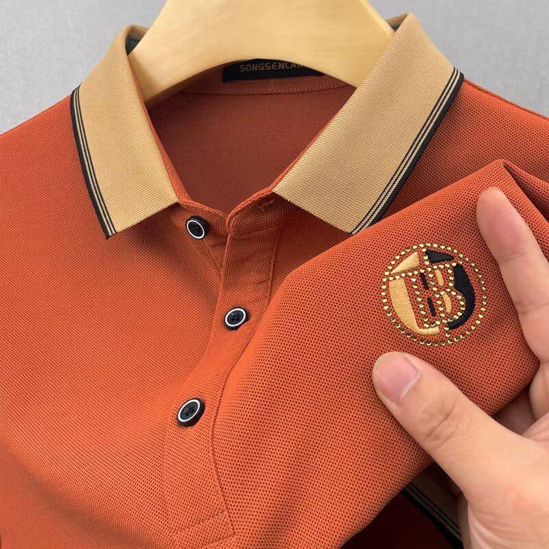 Pánské tričko s krátkým rukávem slim-fit s límečkem - Trendy korejský styl jednobarevný letní top
