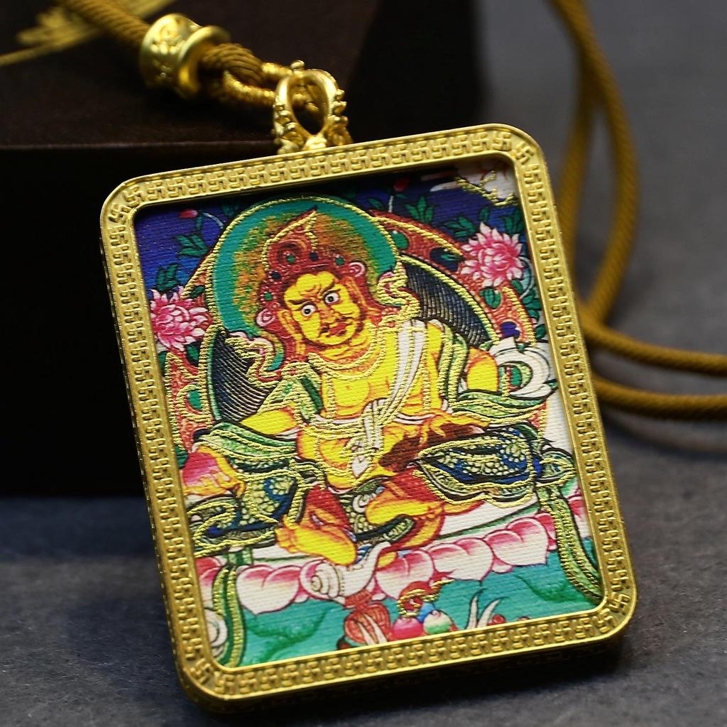 Tibetan Gold Thangka Gau Box: Yellow Jambhala Zalakshmi Pendant