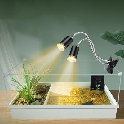 Yousheng Reptile Heat Lamp Holder Dual-Head with 2/4/6H Cycle Timer Gooseneck Adjustable Turtles Lizards Snakes UVA/B Basking Light Bulb Metal Clip