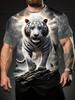3D White Tiger Print Men'S Round Neck T-Shirt - Bold Wildlife Design for Summer Outdoor Activities, Fitness & Casual Wear, Perfect Gift for Nature