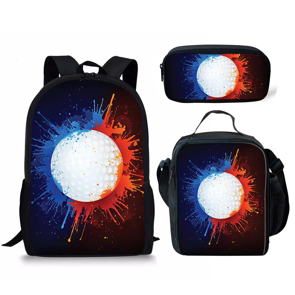 Backpack Basketball Water Fire Baseball Pattern School Bag Backpack Meal Bag Pencil Bag Three-Piece Set