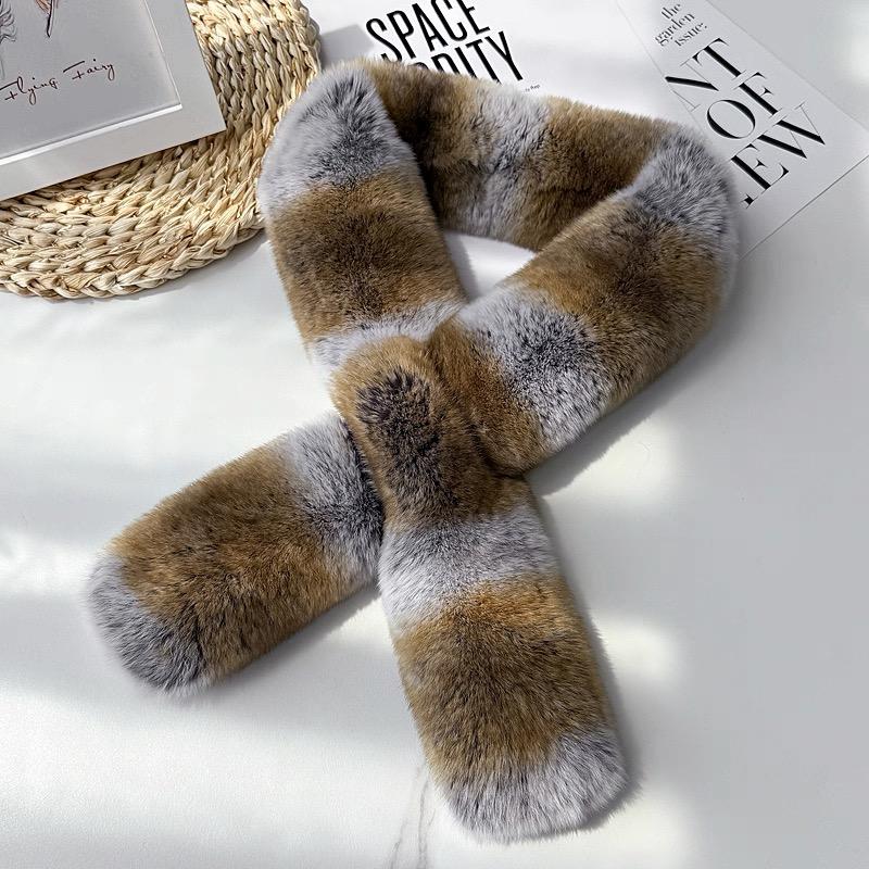 Women's Genuine Rex Rabbit Fur Chinchilla Dyed Breathable Short Scarf Winter Neck Warmer