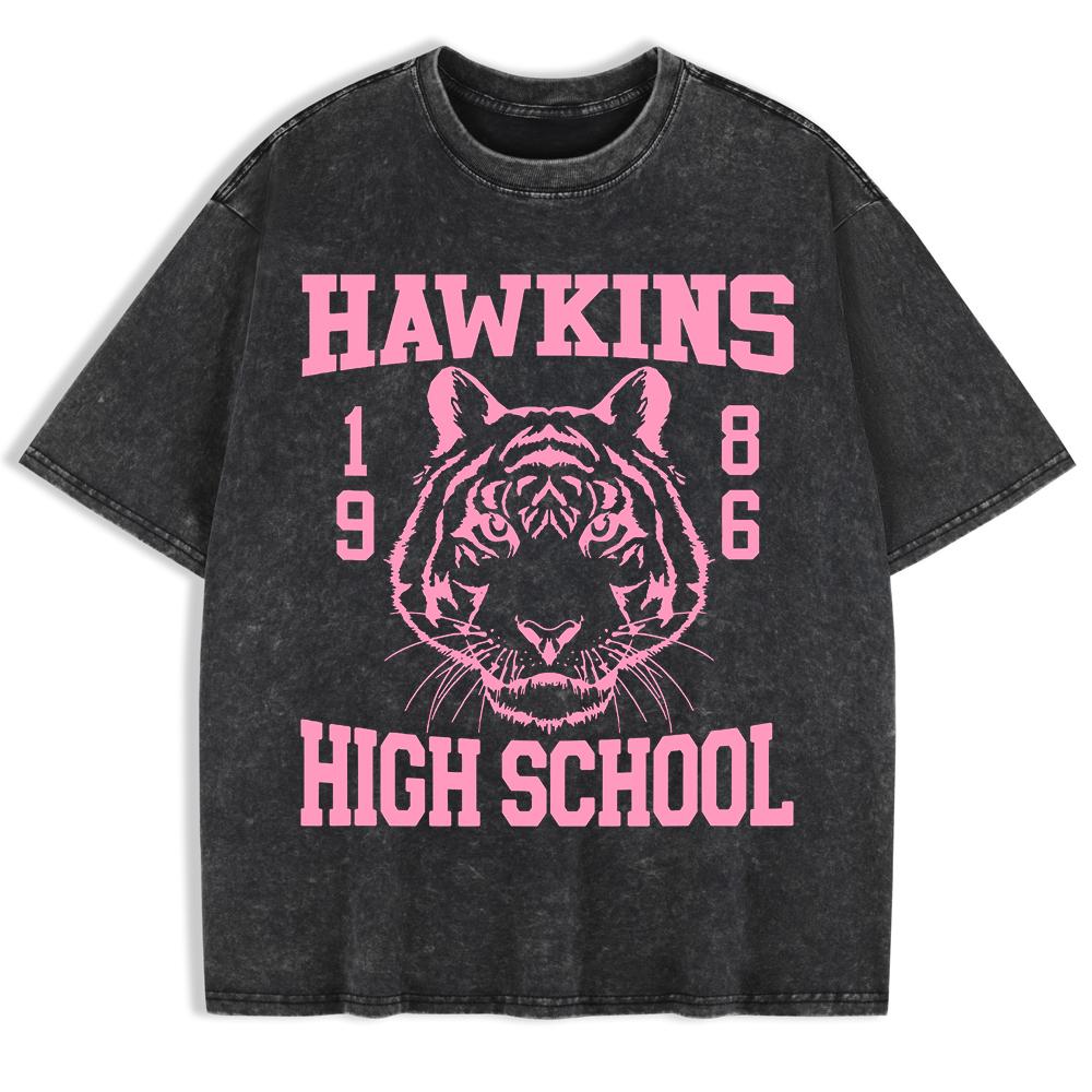 

Hawkins High School 1986 Prints Washed T-Shirts Mens Cotton Oversize T Shirt Summer O-Neck Short Sleeve Tops Basic Soft Clothes S