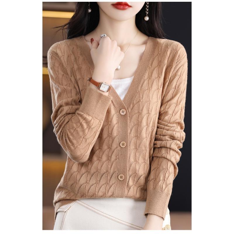 Women S V Neck Long Sleeve Knit Cardigan Slim Fit Solid Color Outerwear