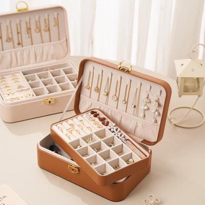 Boîte à bijoux de luxe anti-oxydation avec serrure, compartiments double couche pour le rangement de colliers et de bagues