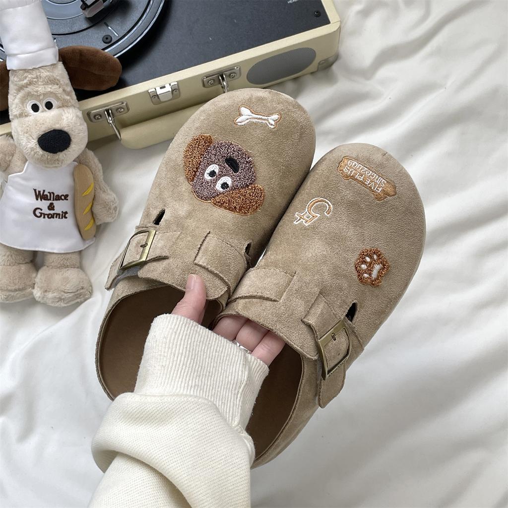Retro Bag Head Cartoon Half Slippers Women's 2025 Autumn New Soft-soled One-pedal Inner Height-increasing Slippers Women's Lazy Shoes