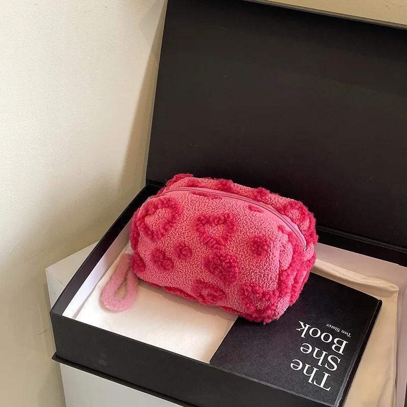 

Soft Plush Large Capcity Makeup Bags for Women Daily Cosmetics Organzier Simple Style Tote Travel Toiletry Bag Sac A Main