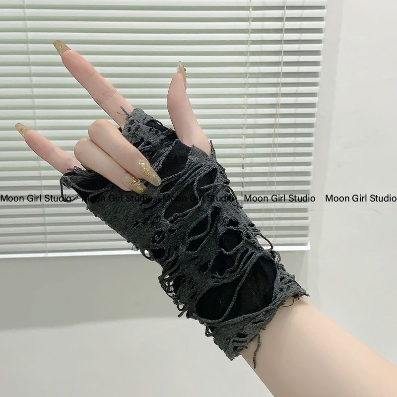 

Ripped Sub-Culture Beggar Female Half Finger Sun Protection Oversleeve Short Gray All yards