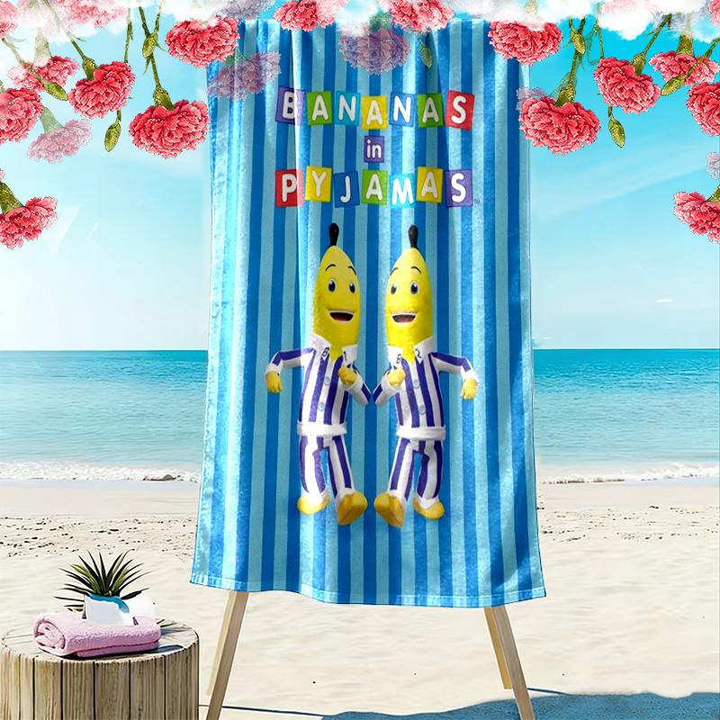 Bananas in Pyjamas Print Beach Towel, Large Soft Quick Dry Towel for Beach Camping Swimming