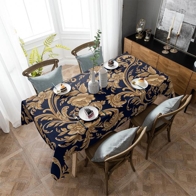Baroque Flower Leaves Round Tablecloth Waterproof Wedding Table Decor Tablecloth Kitchen Dinning Table Cover