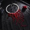 Salircon Gothic Red Blood Pattern Imitation Pearl Necklace Women Vintage Exquisite Multilayer Crystal Tassel Choker Jewelry Gift