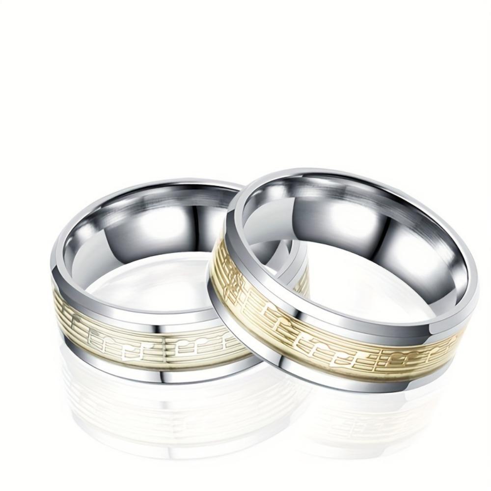 1pc Men's Stainless Steel Glow-in-the-dark Ring, Stave Piano Music Symbol Luminous Ring