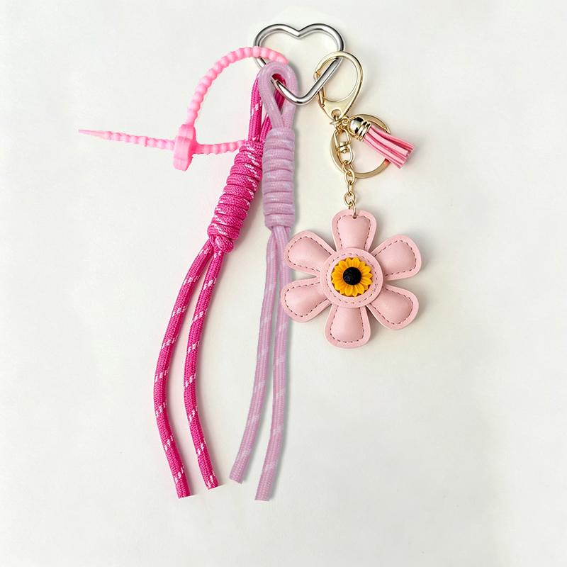 Yogodlns Creative Vintage Flower Heart Keychain Sunflower Decoration PU Pendant Woven Lanyards Bag Ornament Bags
