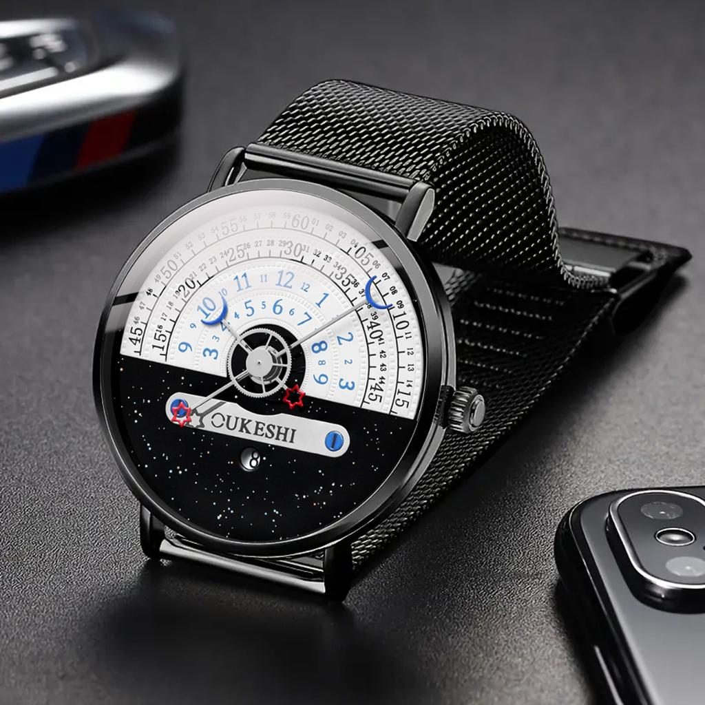 Luxury Men Business Watches Fashion Mesh Band Calendar Quartz Wristwatches For Mens Clock Reloj Hombre