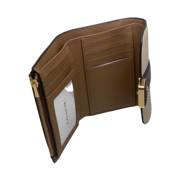 New COACH Grace Canvas With Leather Clutch Wallet Mini Women's Light Khaki & Chalk CC060-IMOTV