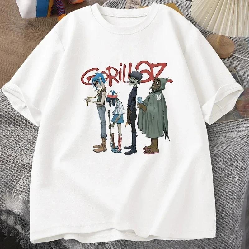 Music Band Gorillaz PUNK ROCK Printed Men's Fashion O-Neck European Cotton Short Sleeved T-shirt Retro Y2K Clothing T-shirt