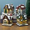 Resin Cottage Ornament Led Light Snow Room Xmas Decoration Christmas Villa Model Pendant
