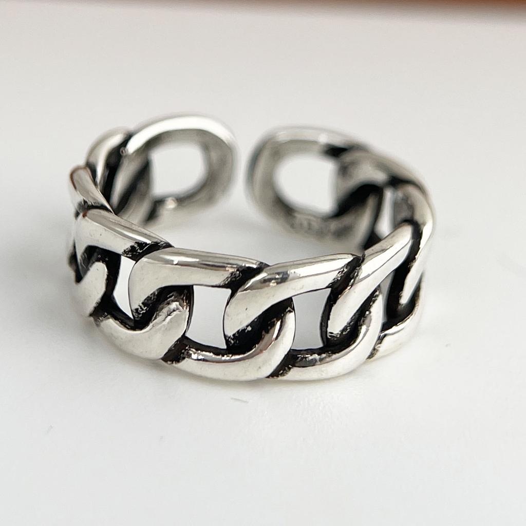 925 Sterling Silver Rings for Women Couple Minimalist Handmade Simple Retro Chain Ring Fine Jewelry Gift Prevent Allergy