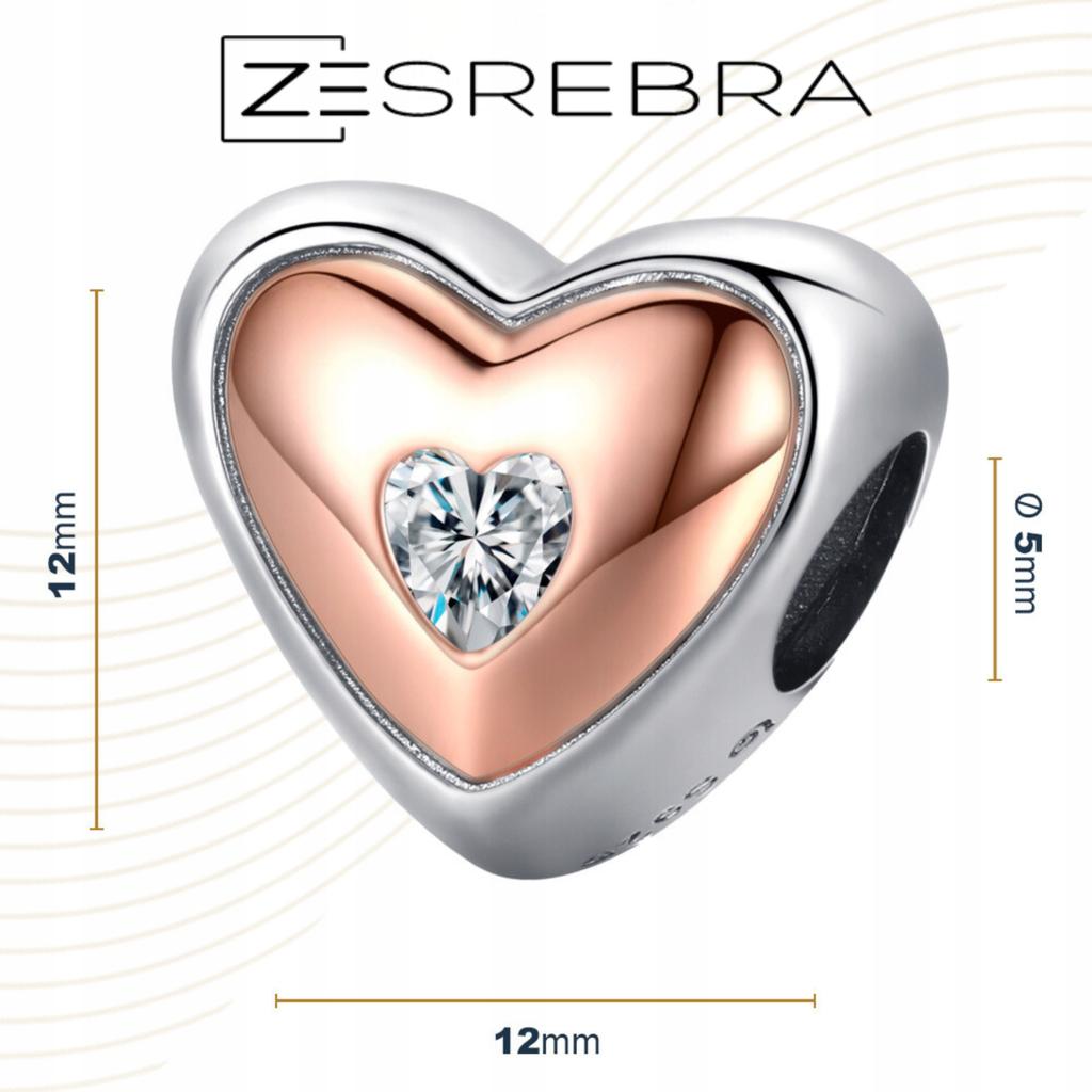 Heart Charms Rose S925 Pendant Cubic Zirconia Crystal Beads Plated