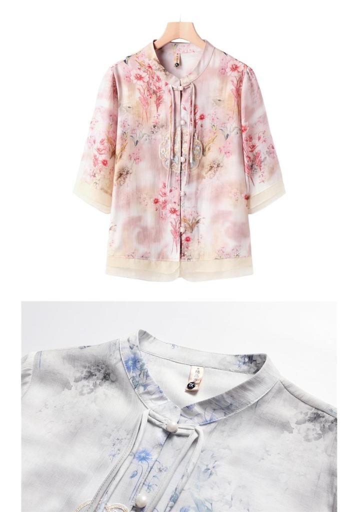 2026 Summer Chinese Style Mid-Sleeve Plus Size Blouse for Middle-Aged & Elderly Women