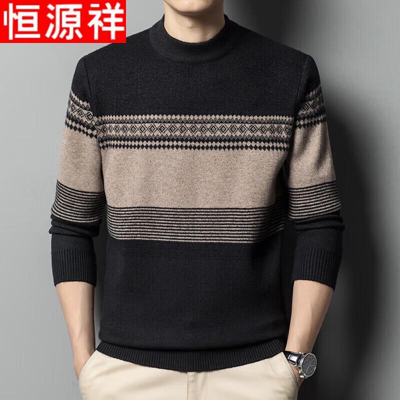 

Hengyuanxiang Men s Thickened Round Neck Jacquard Sweater M