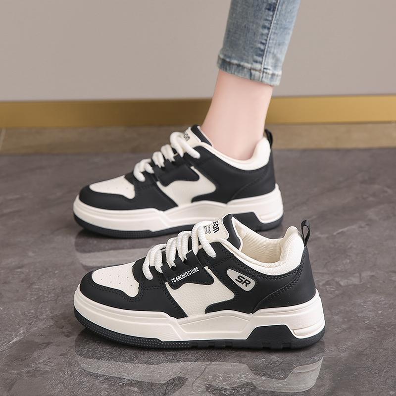 Women's Casual Sports Shoes 2025 New Spring Summer Style Thick Sole Board Shoes Breathable Artificial Leather Flat Shoes