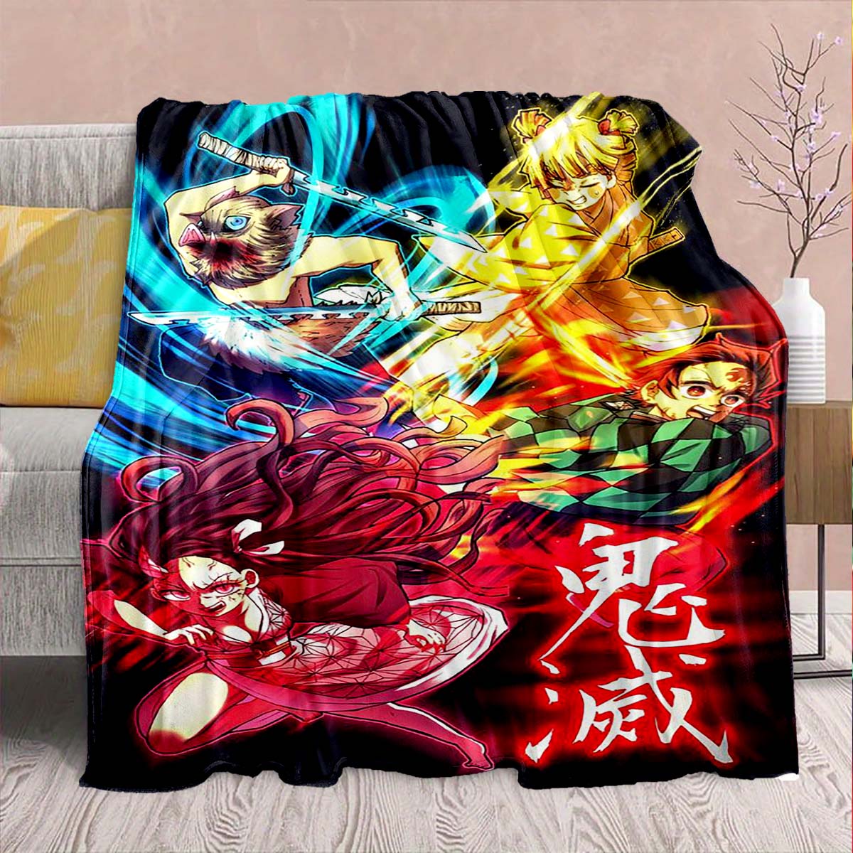 

Demon Slayer Anime Flannel Blanket - Soft Warm Perfect for Sofa, Bedding Camping Travel Office Home Decor -QJY 75x90cm
