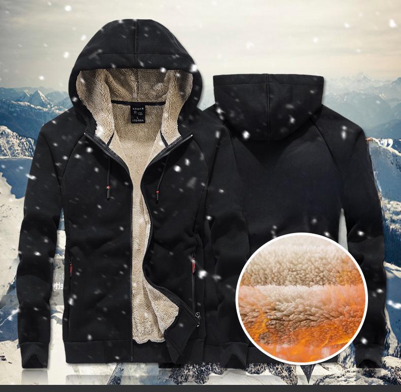 Men's Plush Lamb Fleece Hooded Sweatshirt - Thick, Loose, Warm Cardigan for Autumn and Winter Sports Leisure