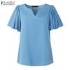 ZANZEA Women Casual V-Neck Ruffles Short Sleeve Loose Blouse