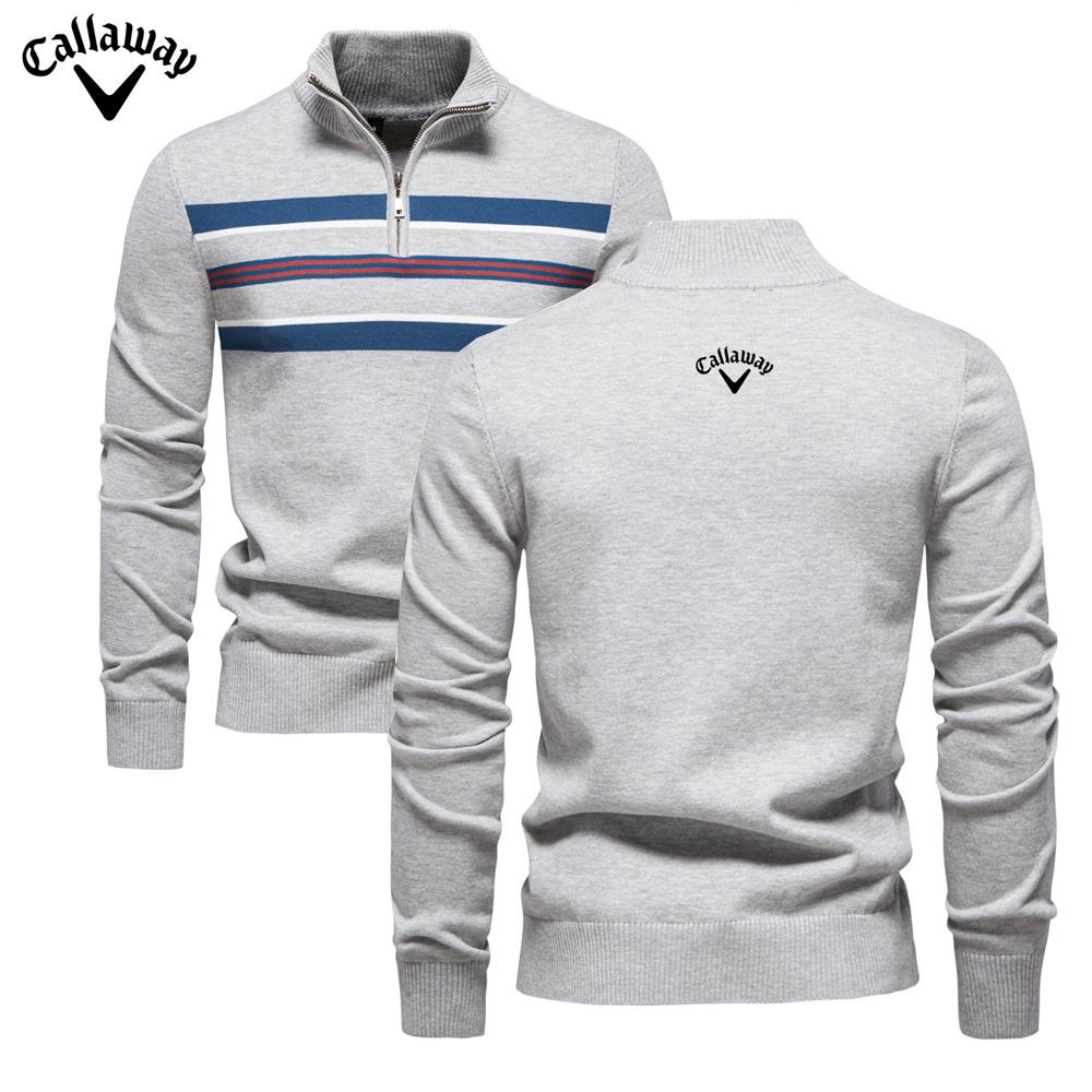

Callaway 2025 Autumn/Winter Embroidered New Large Men s Sweater Half Zipper Knitted Sweater Casual Striped Men s Top L