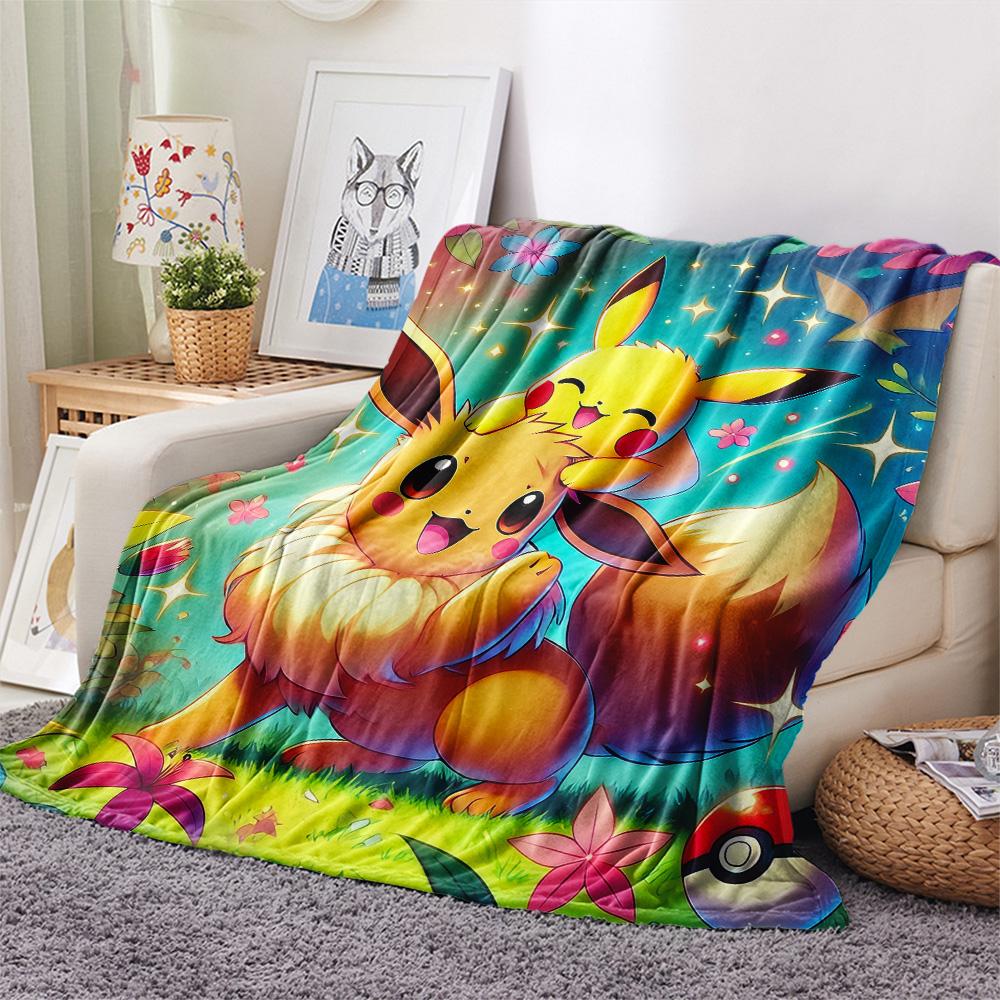 Pikachu and Eevee  Print Flannel Blanket, High quality Comfortable for All Seasons, Home Decor, Warmth and Comfort