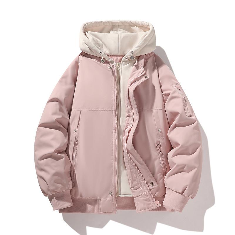 Winter New Fake Two Pieces Fashionable Loose Warm Cotton-padded Clothes Men and Women with The Same Hooded Jacket