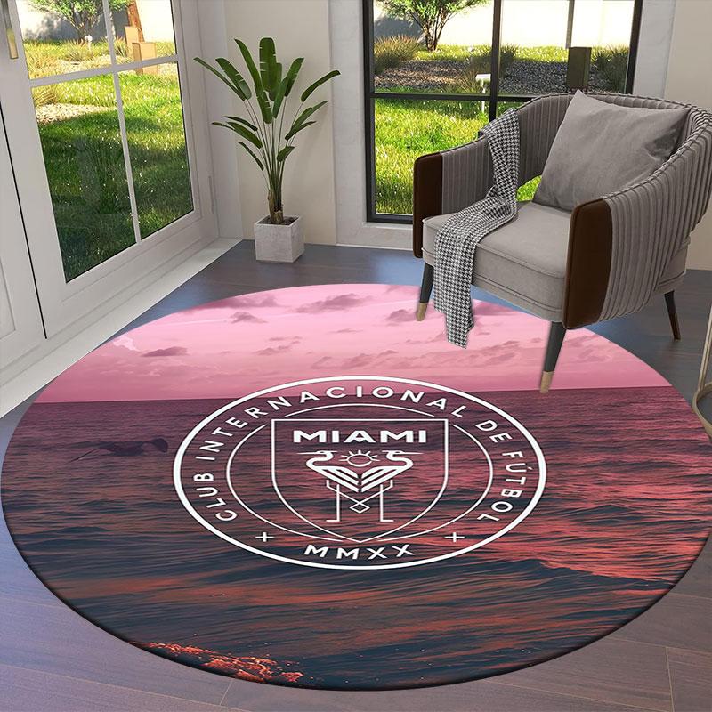Inter Miami CF Round Area Rug,Carpet Rug for Living Room Bedroom Sofa Playroom Decor,Non-slip Floor Mat