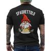 Men's T-shirt with Christmas Elf Print On the Back - Spaghettolo Pasta Lover's Graphic Tee, Black Shirt with Red and White Text - Regular Fit Short