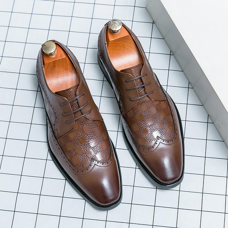 Large size formal derby shoes men's fashion solid color suit leather shoes British style business casual leather shoes
