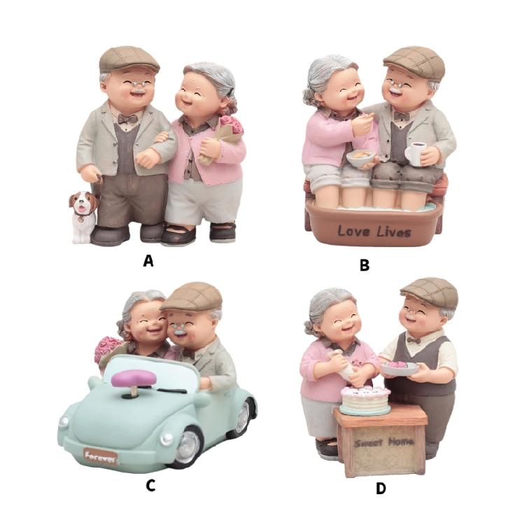 Wedding Home Decors Figurine Elderly Couple Statue Romantics Grandparents Figure Grandma Grandpa Miniature Ornament