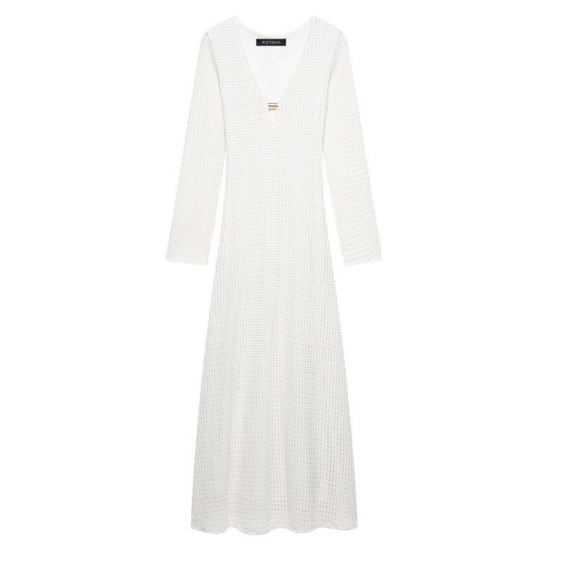 

TAOP&ZA Women s Spring/Summer Elegant Solid Crochet Midi Dress S